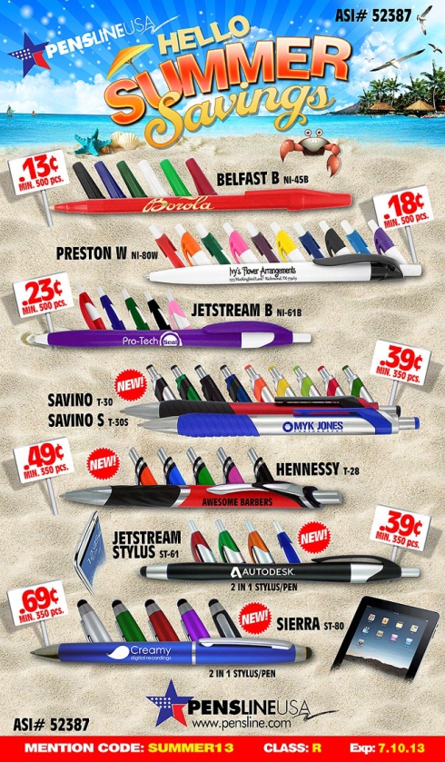 Summer special pens as low as .13.