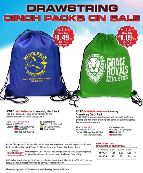 $1.09 Drawstring Cinch Packs for School | The Promo Clearance Blog